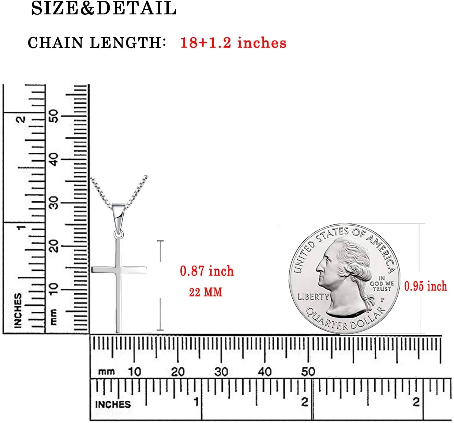 YL Cross Crucifix Christian Criss Necklace for Women, Soild Sterling Silver Polished 18k White Gold Plated Birthstone Plain Religious Pendant Box Chain Jewelry