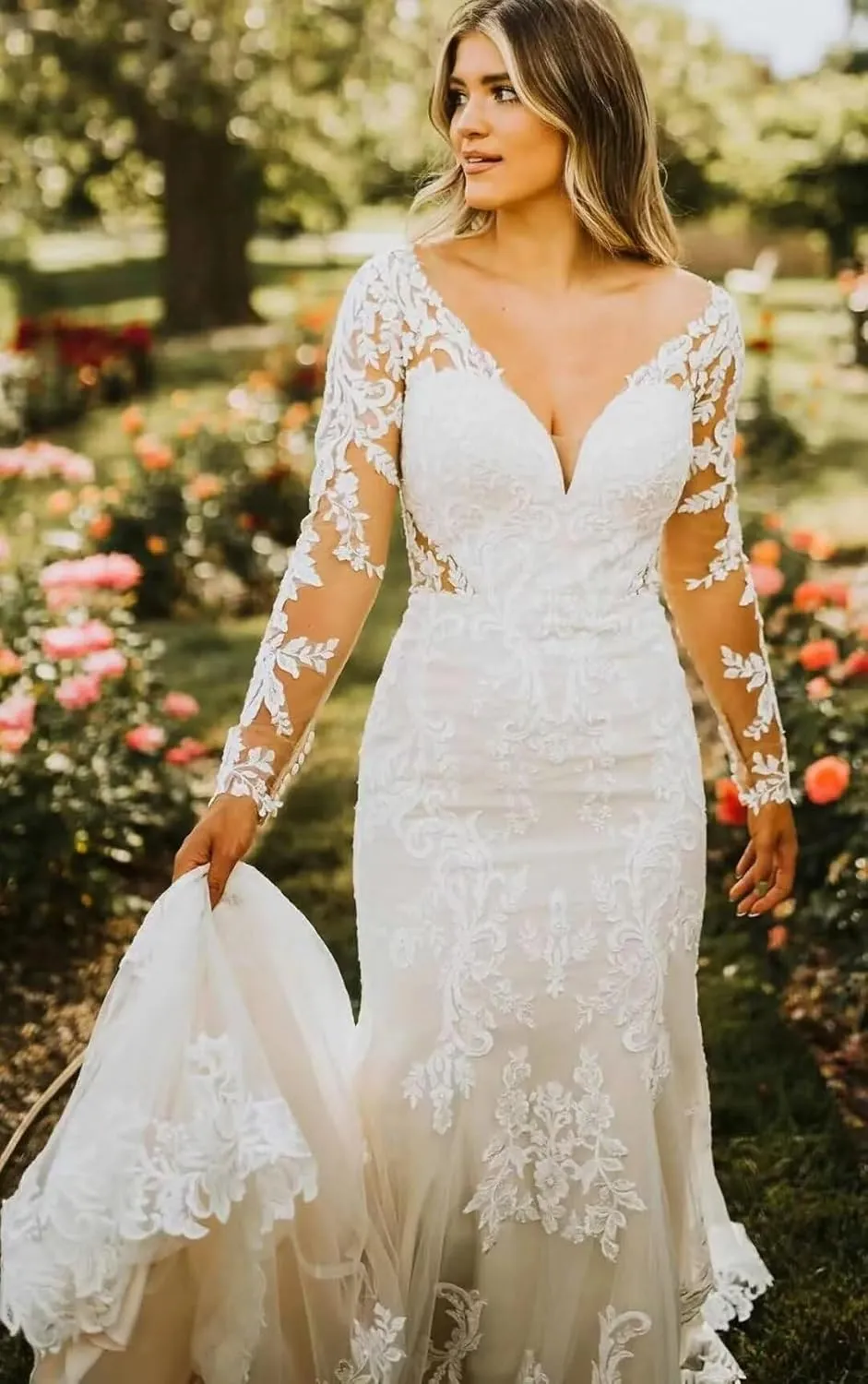 zcbang Mermaid Wedding Dresses for Bride 2025 White Beach Boho Lace Bridal Gowns with Train