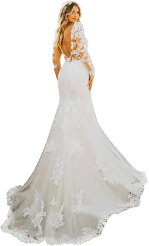 zcbang Mermaid Wedding Dresses for Bride 2025 White Beach Boho Lace Bridal Gowns with Train