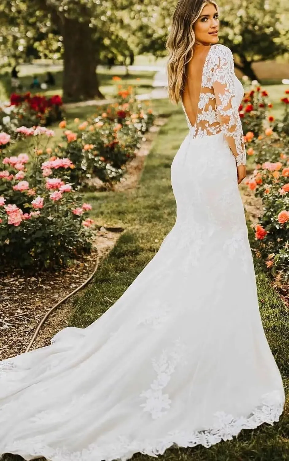 zcbang Mermaid Wedding Dresses for Bride 2025 White Beach Boho Lace Bridal Gowns with Train