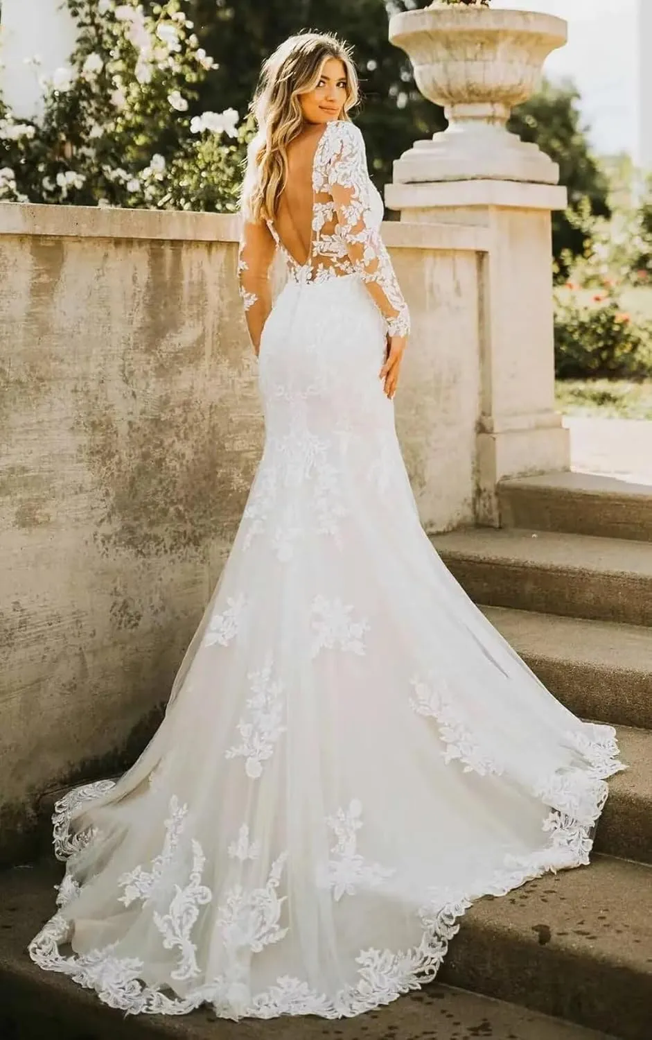 zcbang Mermaid Wedding Dresses for Bride 2025 White Beach Boho Lace Bridal Gowns with Train