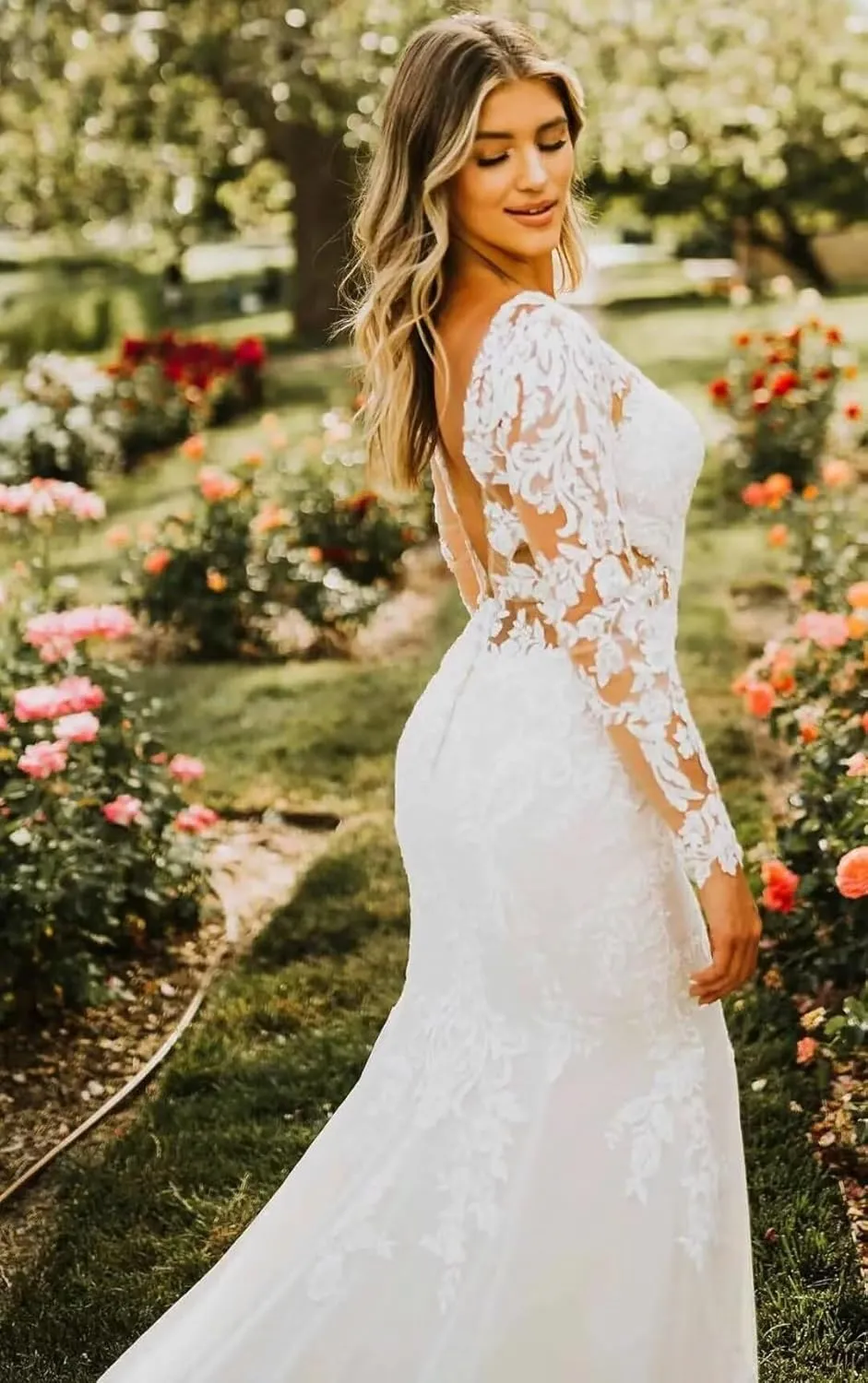 zcbang Mermaid Wedding Dresses for Bride 2025 White Beach Boho Lace Bridal Gowns with Train