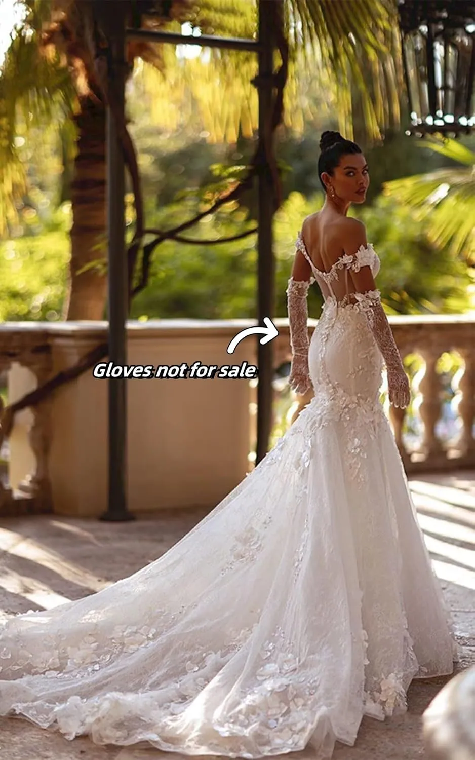 Zeeyecie Off Shoulder Tulle Wedding Dresses Mermaid Lace Applique V-Neck Sparkly Bridal Gowns with Train for Brides