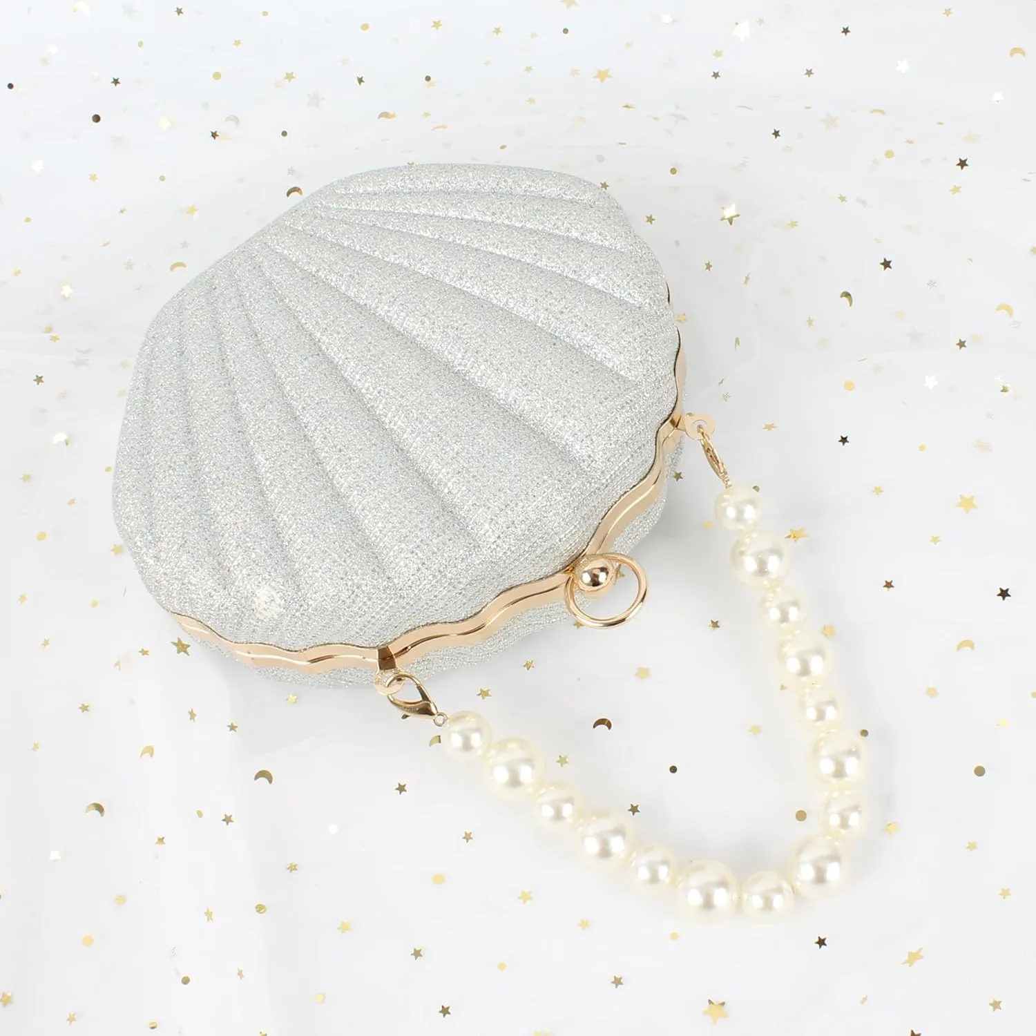 ZLM BAG US Glitter Seashell Evening Clutch Purse Mini Chain Crossbody Bag Pu Leather Shell Pearl Shoulder Bag