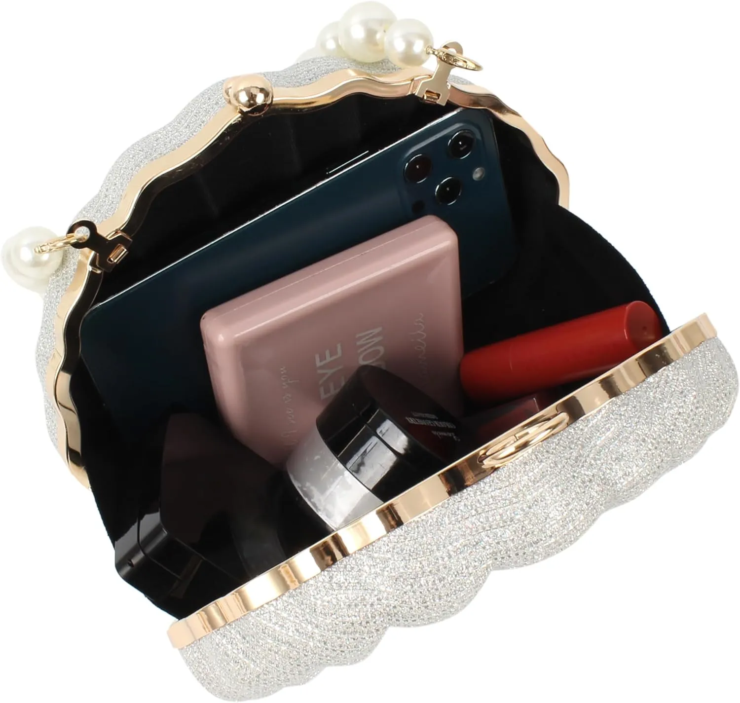 ZLM BAG US Glitter Seashell Evening Clutch Purse Mini Chain Crossbody Bag Pu Leather Shell Pearl Shoulder Bag