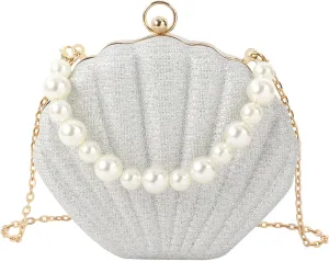 ZLM BAG US Glitter Seashell Evening Clutch Purse Mini Chain Crossbody Bag Pu Leather Shell Pearl Shoulder Bag