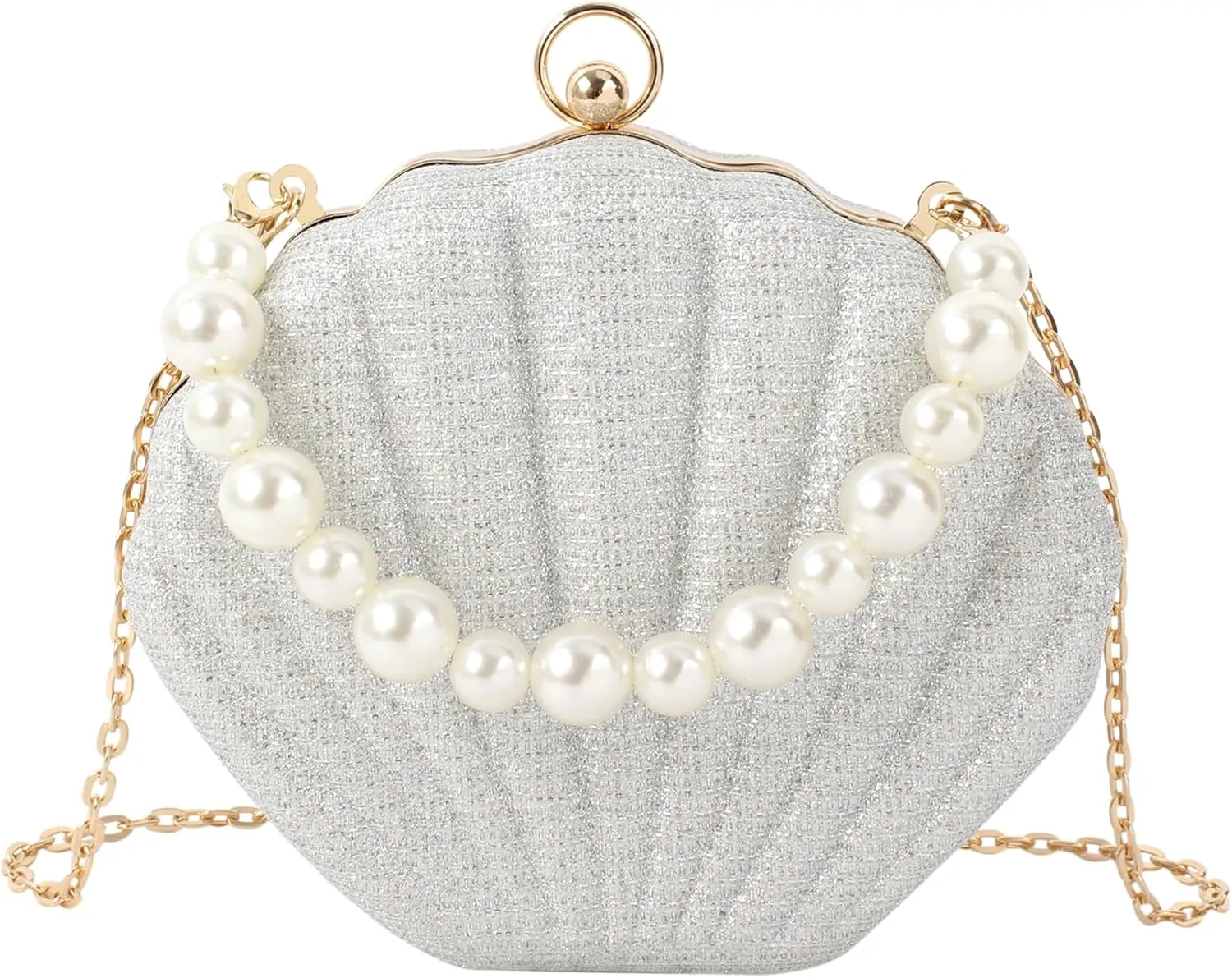 ZLM BAG US Glitter Seashell Evening Clutch Purse Mini Chain Crossbody Bag Pu Leather Shell Pearl Shoulder Bag