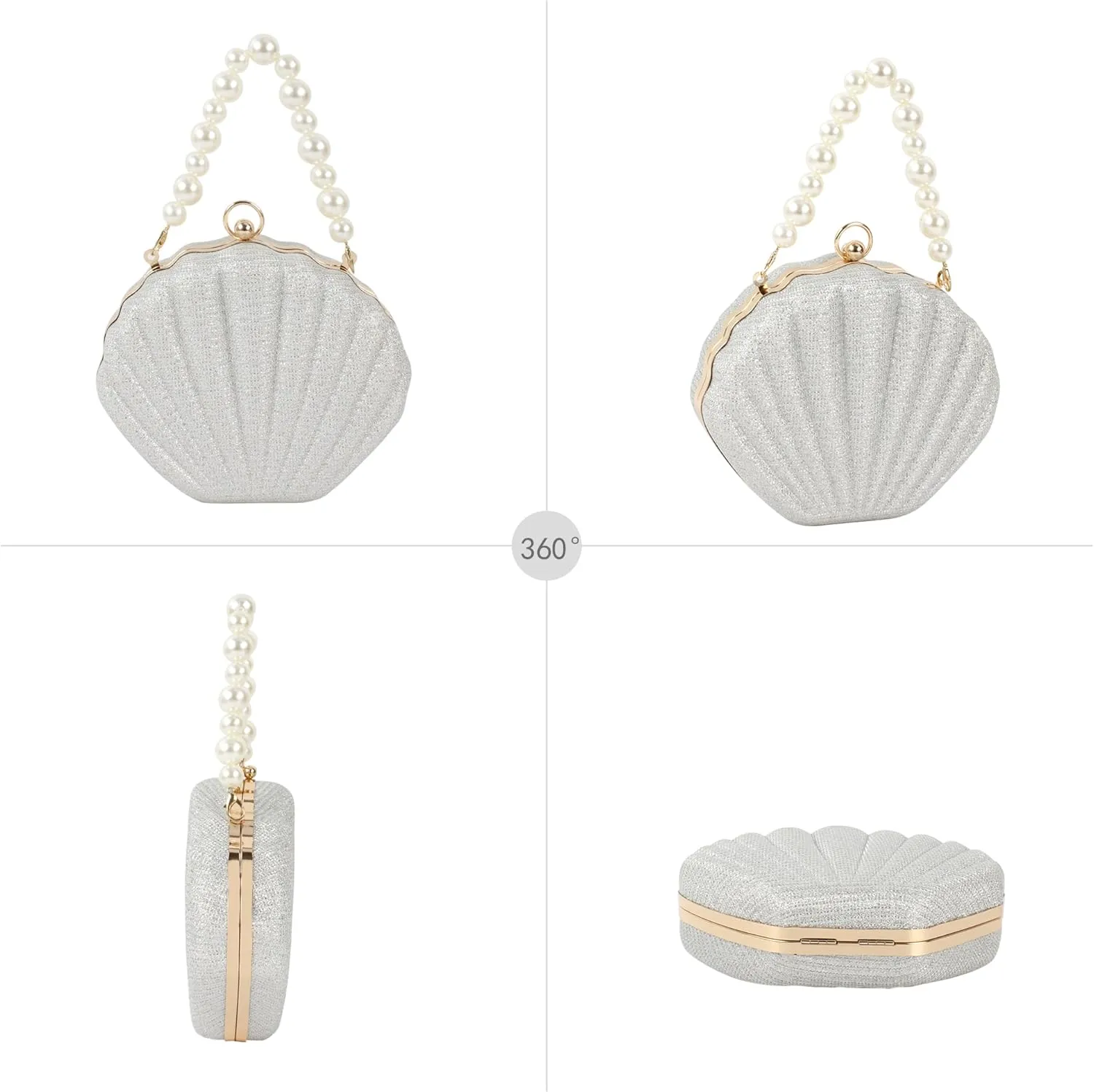 ZLM BAG US Glitter Seashell Evening Clutch Purse Mini Chain Crossbody Bag Pu Leather Shell Pearl Shoulder Bag
