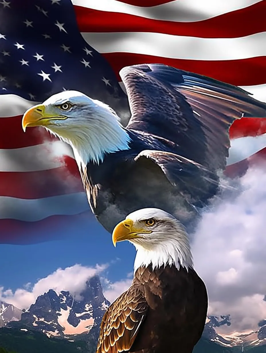 Zorblat Mighty Eagle And National Flag Canvas Wall Art, Animal Canvas Painting Pictures For Bedroom Bathroom Office Decor 24 * 36Frameless