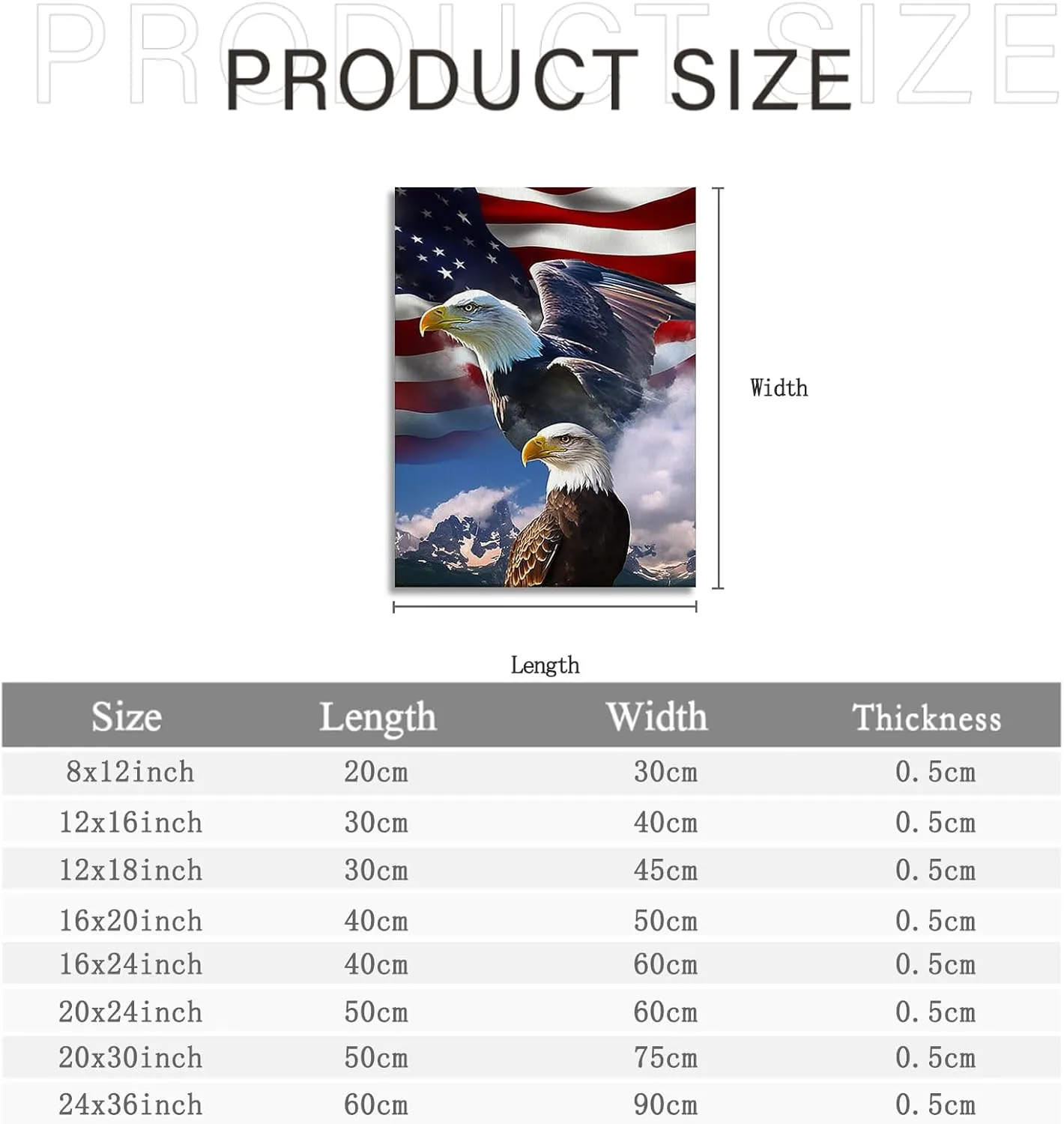 Zorblat Mighty Eagle And National Flag Canvas Wall Art, Animal Canvas Painting Pictures For Bedroom Bathroom Office Decor 24 * 36Frameless
