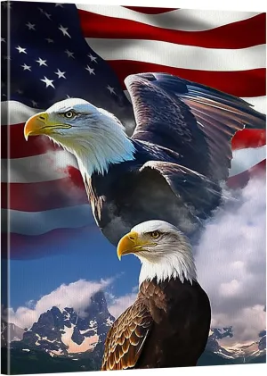 Zorblat Mighty Eagle And National Flag Canvas Wall Art, Animal Canvas Painting Pictures For Bedroom Bathroom Office Decor 24 * 36Frameless