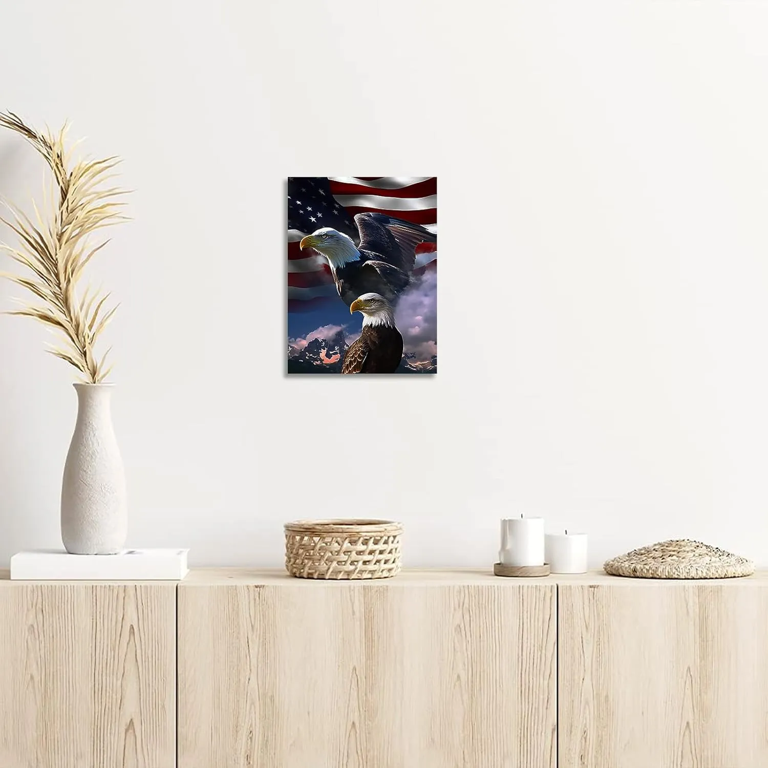 Zorblat Mighty Eagle And National Flag Canvas Wall Art, Animal Canvas Painting Pictures For Bedroom Bathroom Office Decor 24 * 36Frameless