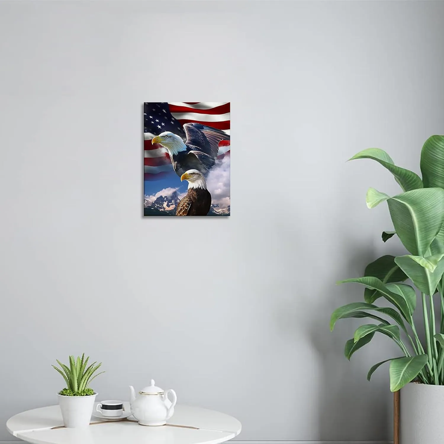 Zorblat Mighty Eagle And National Flag Canvas Wall Art, Animal Canvas Painting Pictures For Bedroom Bathroom Office Decor 24 * 36Frameless